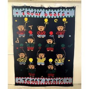 Vintage Crown Crafts Blanket Teddy Bear Reversible Yugoslavia Balloons Vuteks Bl